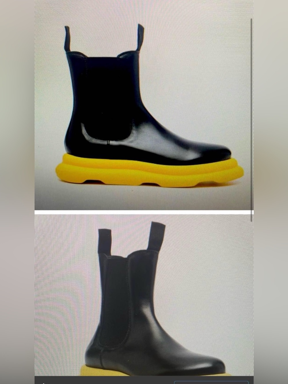 Kids Black Leather Chelsea Boots with Bright Yellow Sole